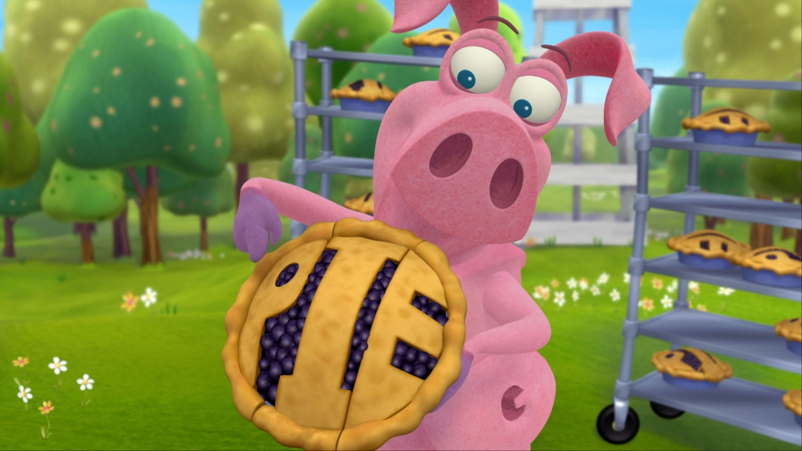 Pig promises to make a pie for everyone in WordWorld. / Frog moves in with Pig.