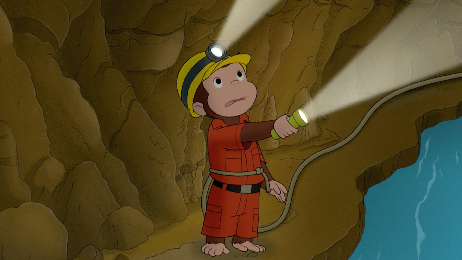 George goes spelunking. / George combines drive-ins and kiddy pools.